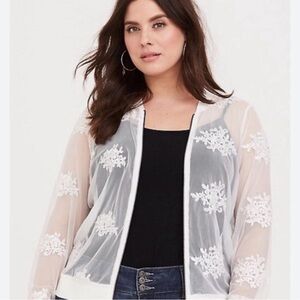 Torrid White Floral Lace Bomber Jacket
